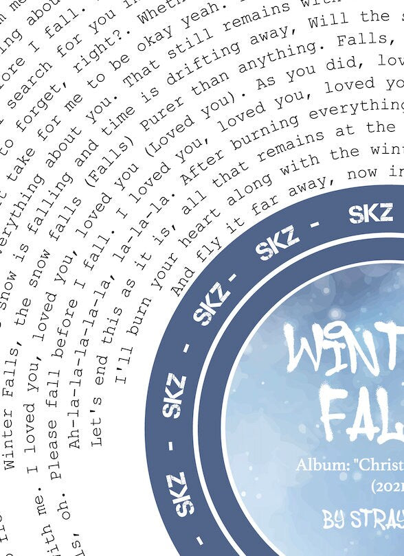 Stray Kids "Winter Falls" Lyric Wall Art Print || Christmas Eve'L Album || Full Song Lyrics