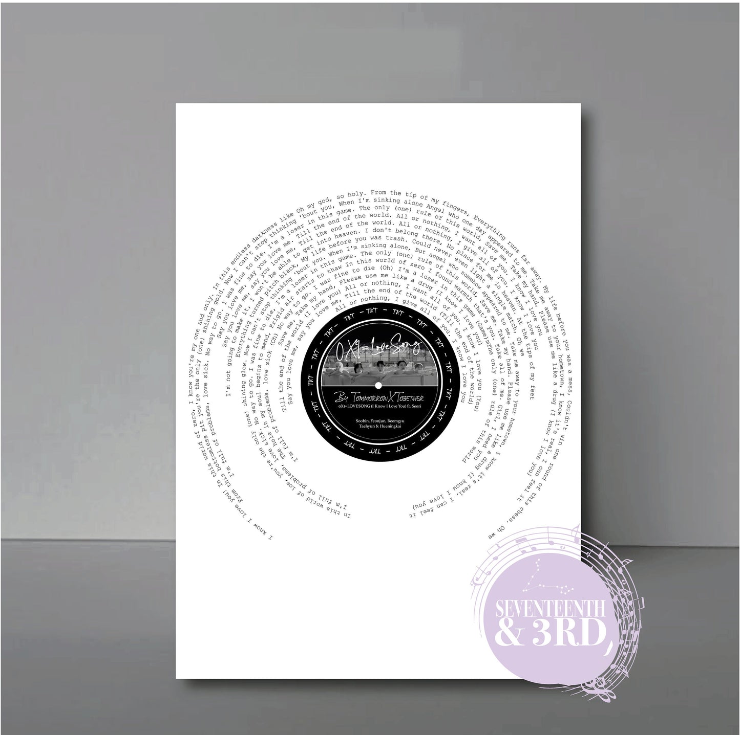 Tomorrow X Together Print "0X1=Lovesong" Full Lyric Wall Print