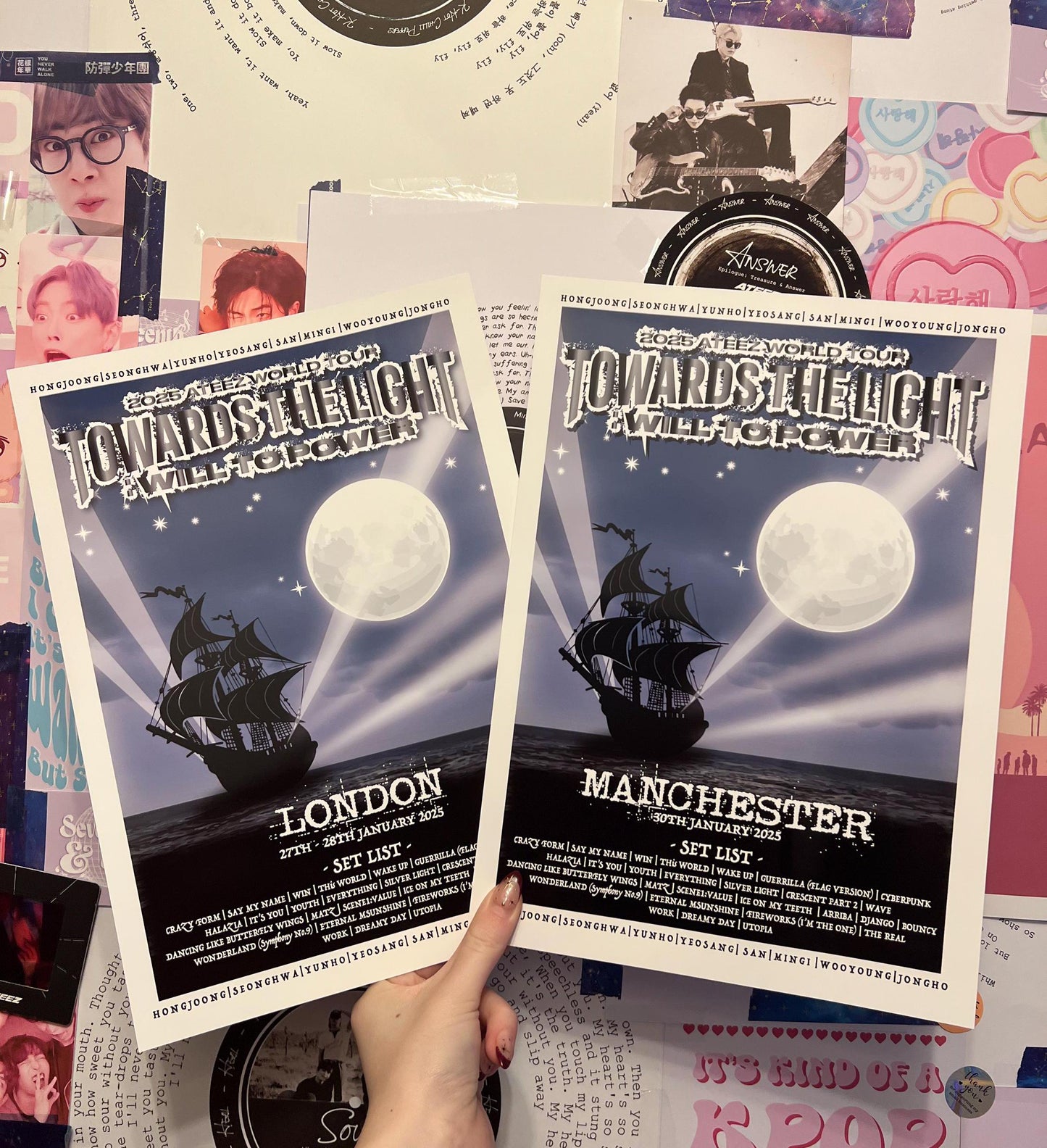 Ateez Europe Tour Set List Poster | Choose Your City | Towards The Light Tour Set List Inspired Wall Poster print | Music Poster Print