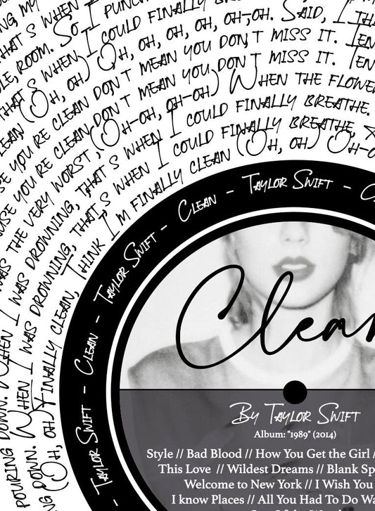 Clean (1998) T Swift Inspired Lyric Print - A4 print scale