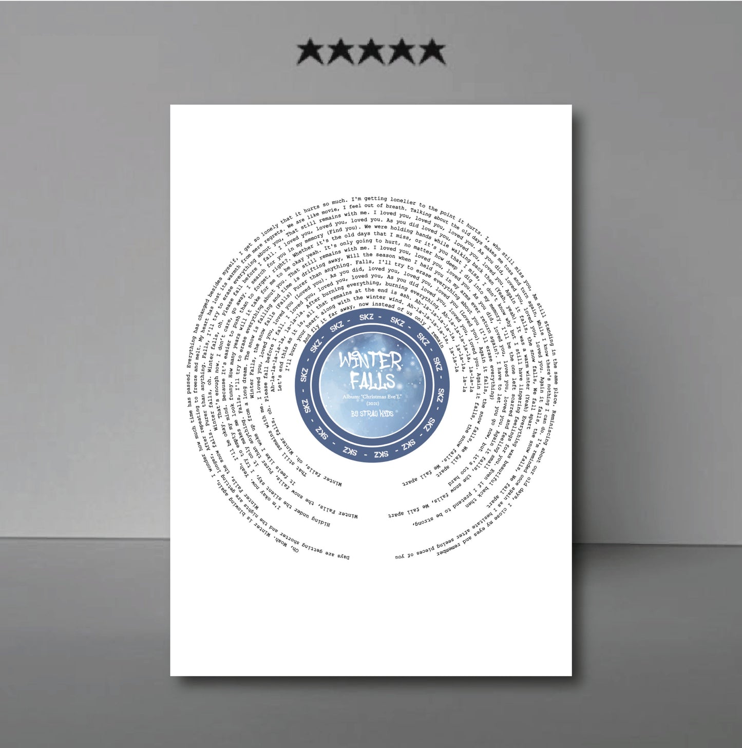 Stray Kids "Winter Falls" Lyric Wall Art Print || Christmas Eve'L Album || Full Song Lyrics