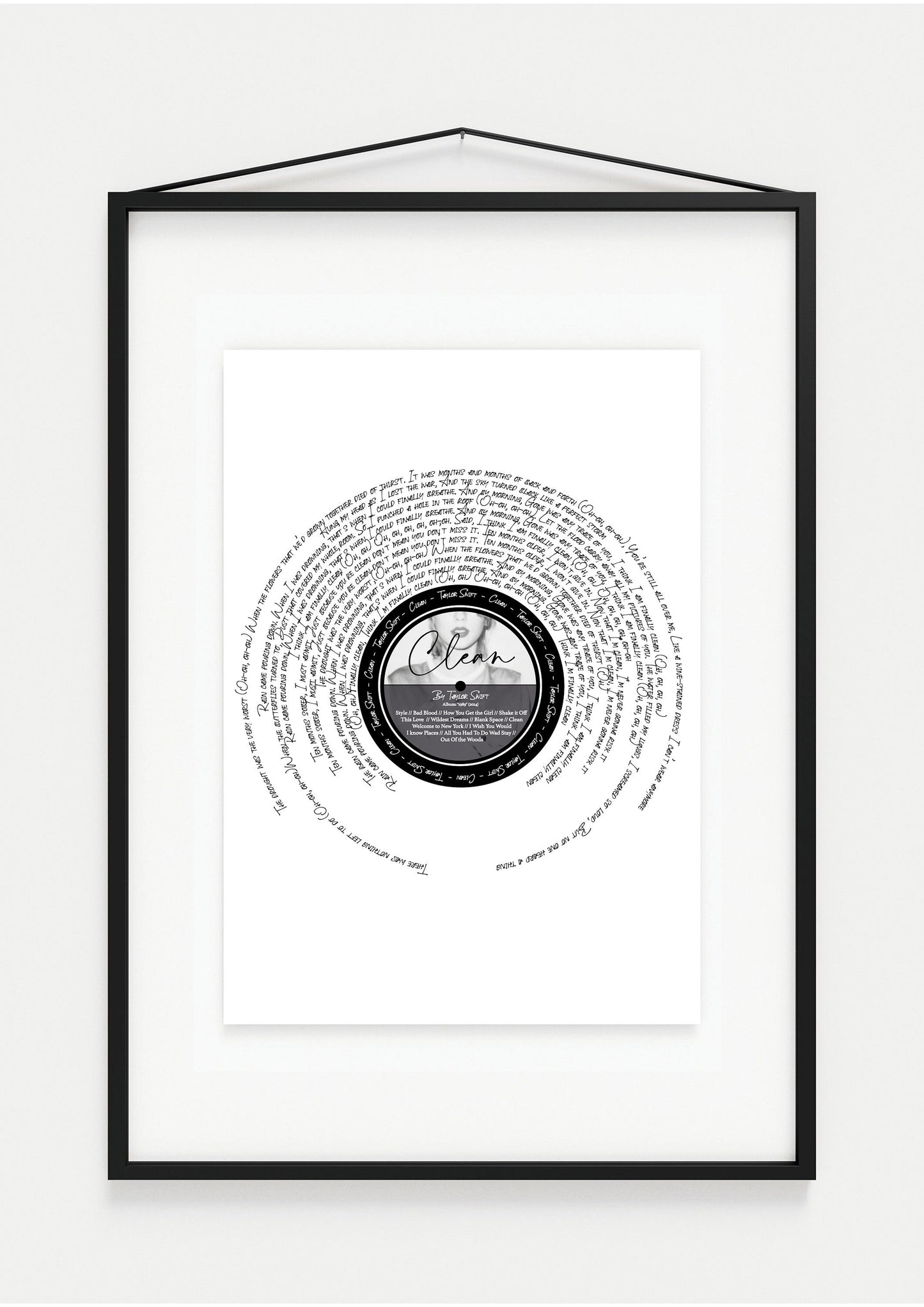 Clean (1998) T Swift Inspired Lyric Print - A4 print scale