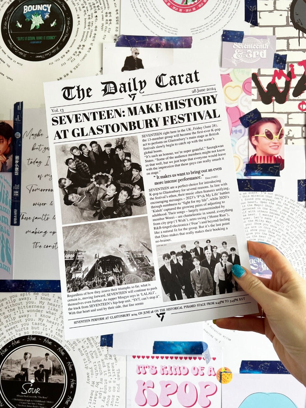Seventeen "News Just In" at Glastonbury Inspired Wall Newspaper Print
