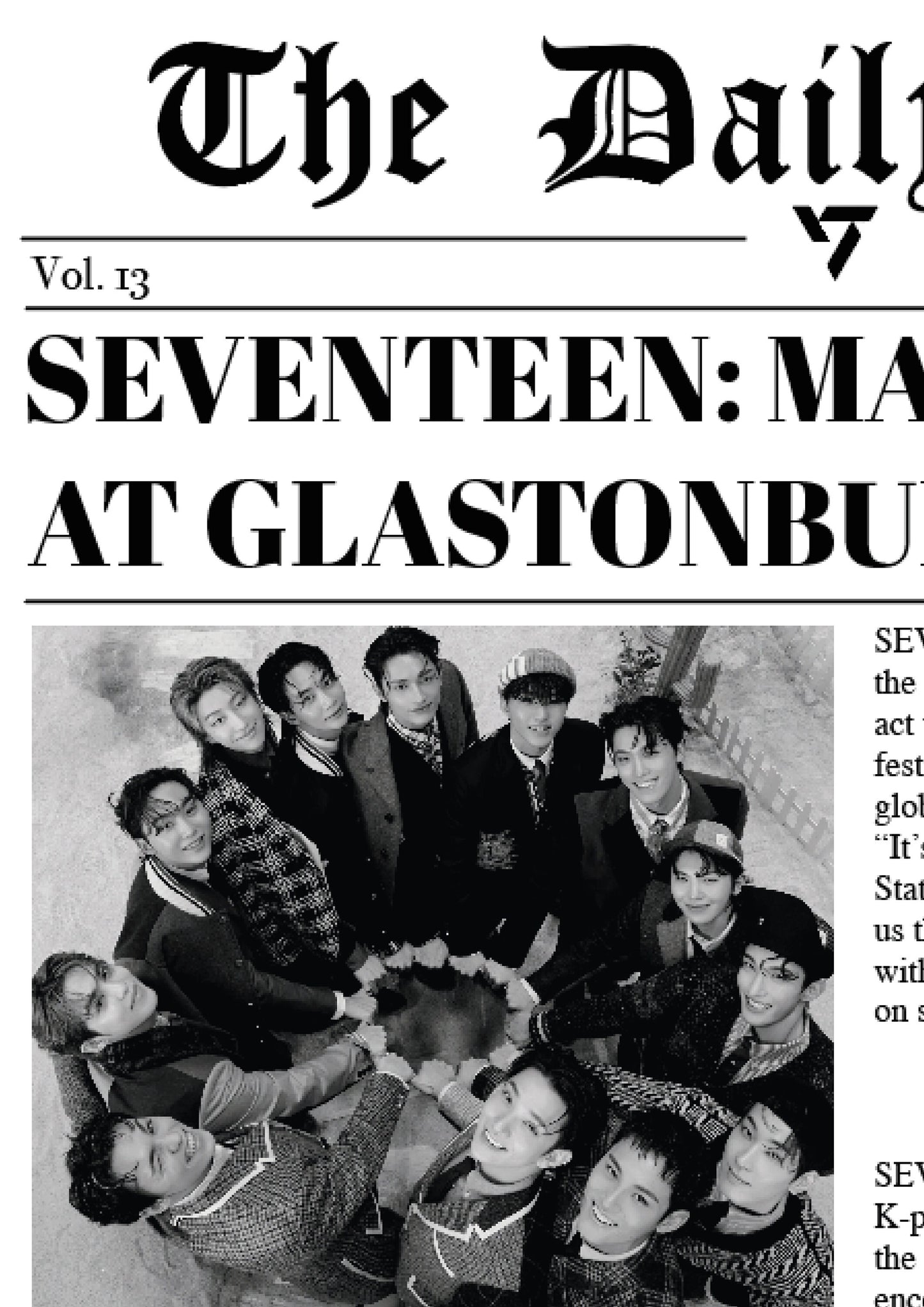 Seventeen "News Just In" at Glastonbury Inspired Wall Newspaper Print