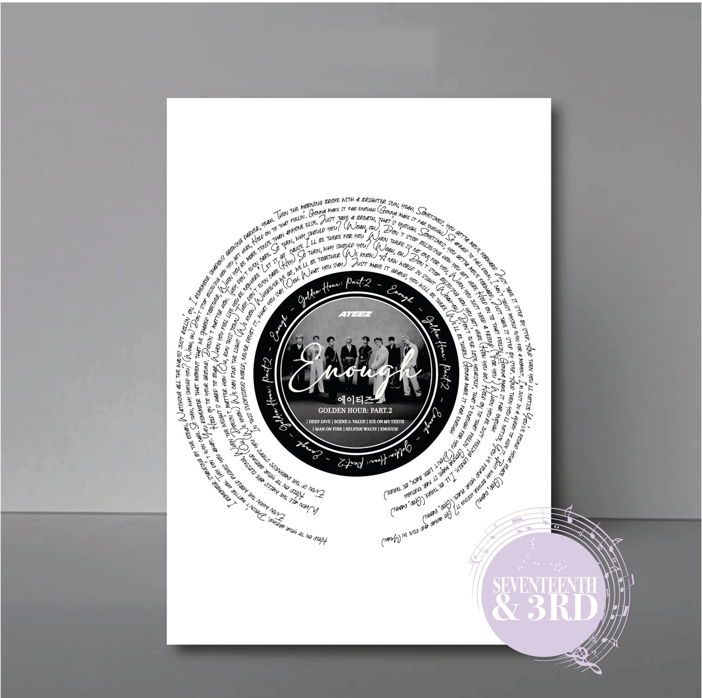 Ateez "Enough" Song Lyric Wall Print || Inspired by Golden Hour pt2: Album song.
