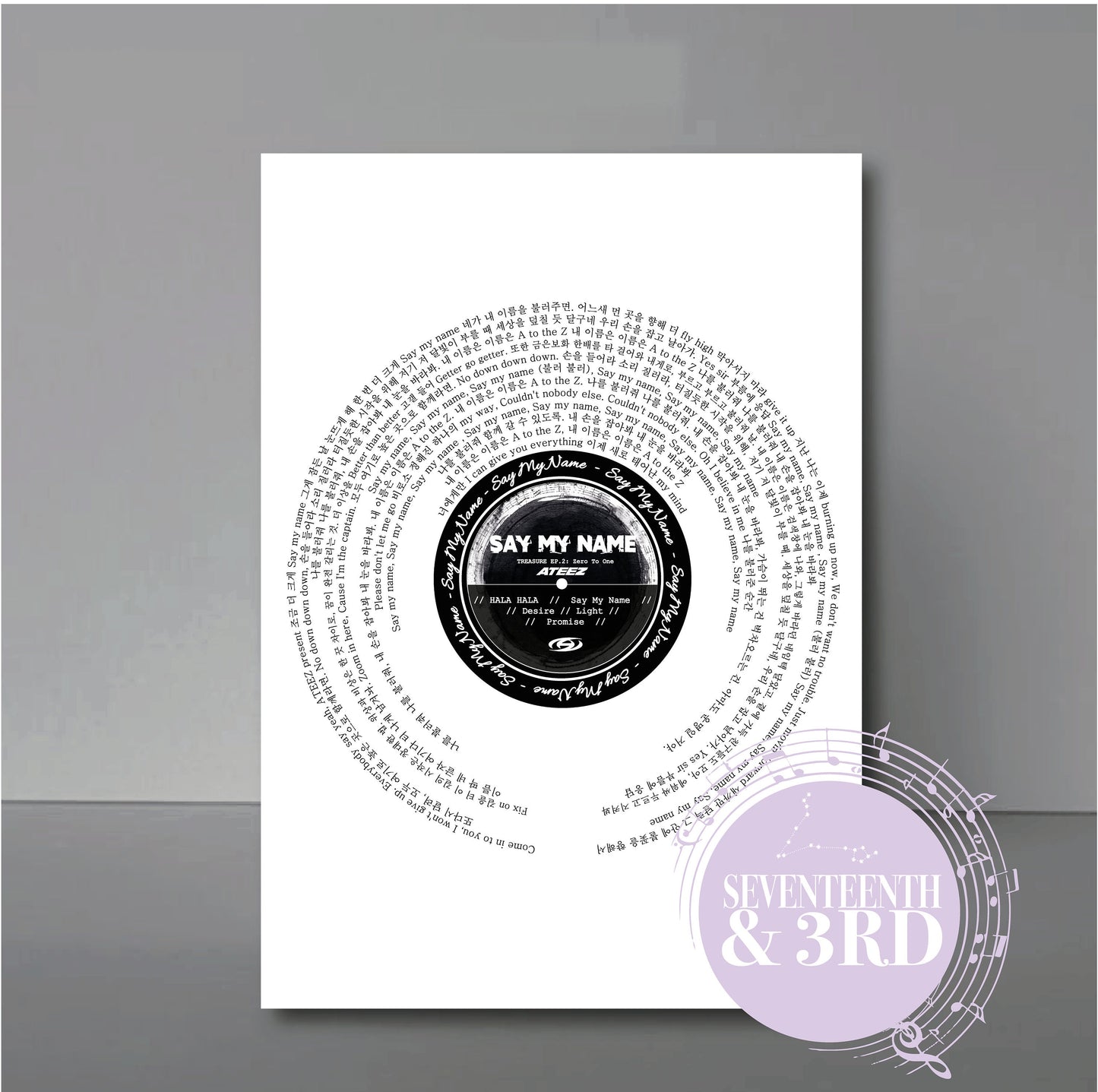 Ateez "Say My Name" Full Lyric Wall Print