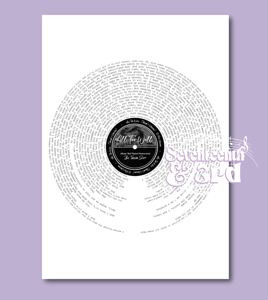 All Too Well Print (TV) 10 Min Version | Lyrics Print | A4 Scale