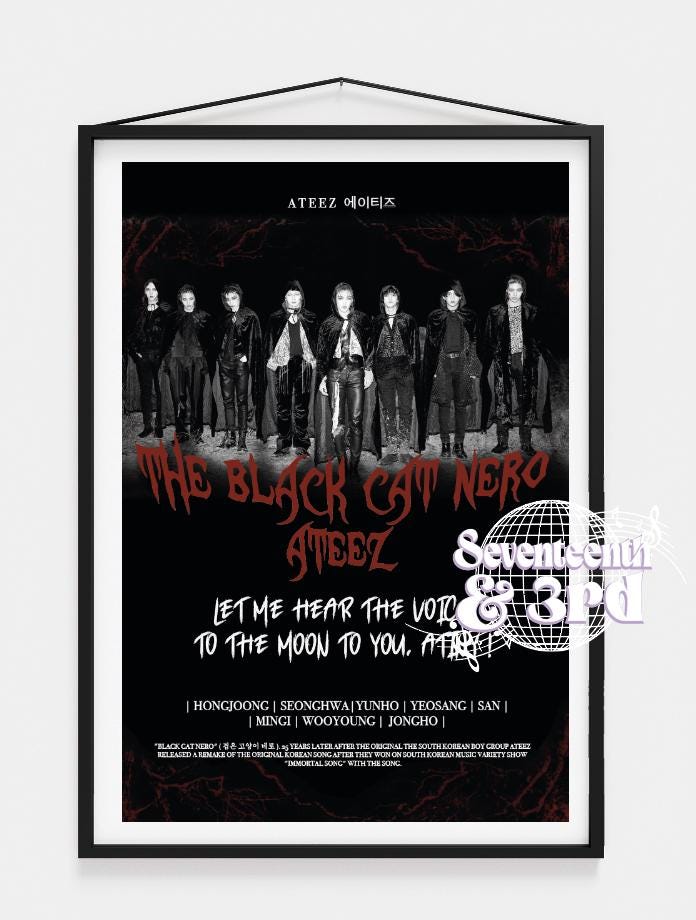 Ateez "Black Cat Nero" Song Ateez Lyric Print and Poster | Kpop Halloween