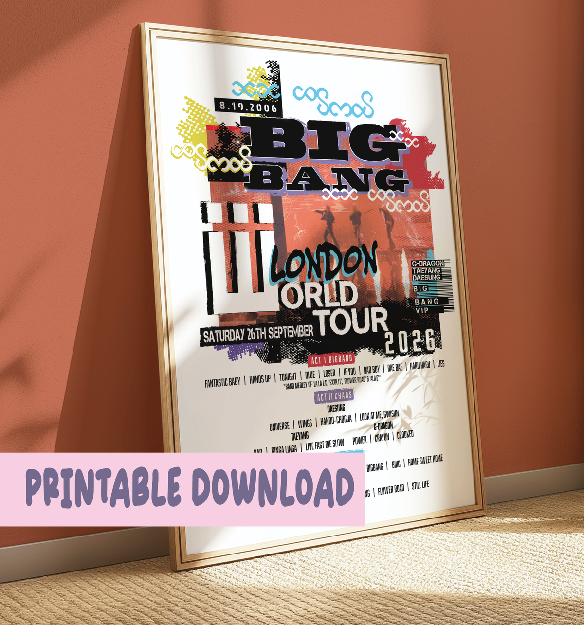 Big Bang inspired Tour Set List *Printable Download*