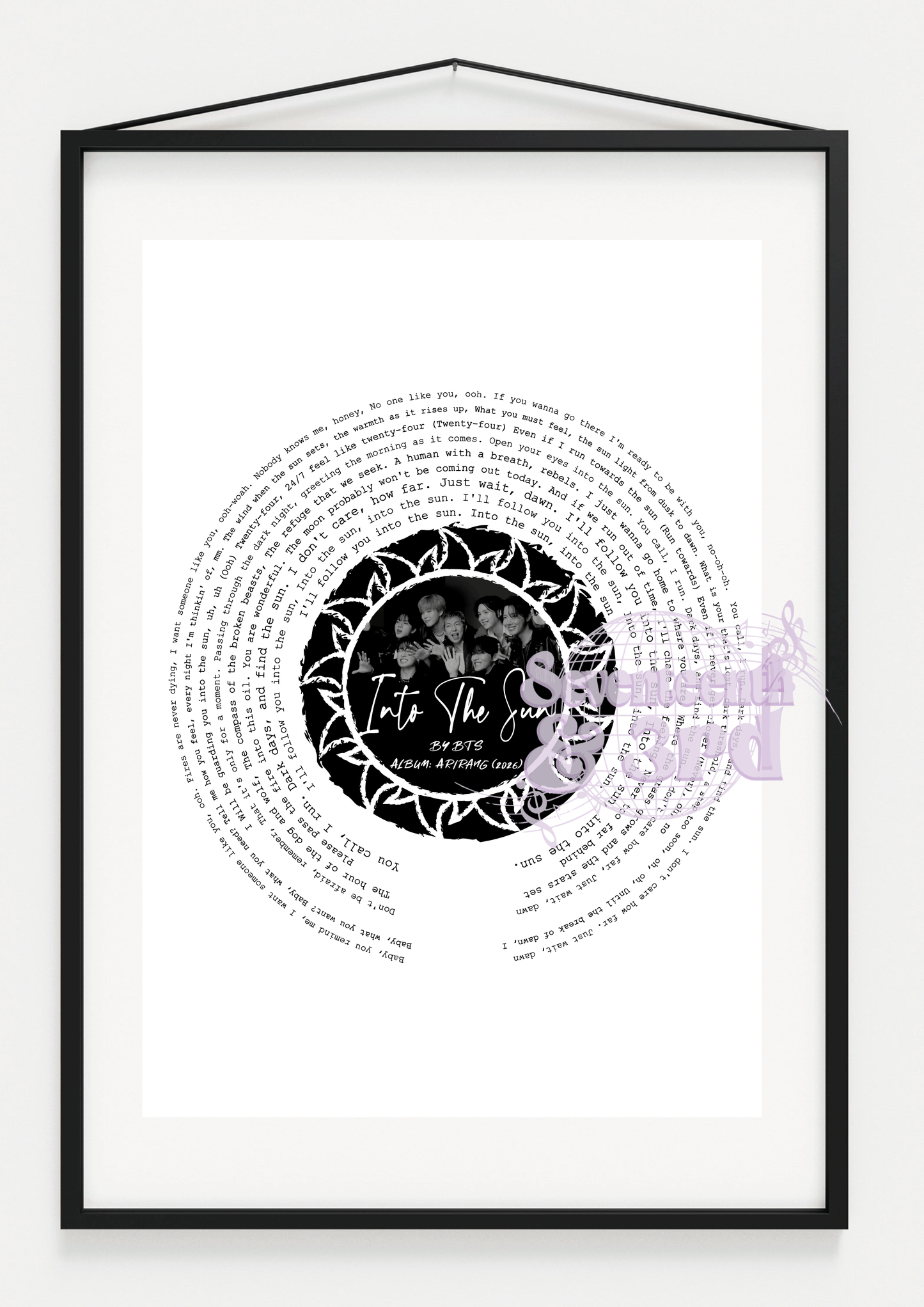 "Into The Sun" BTS inspired lyric print
