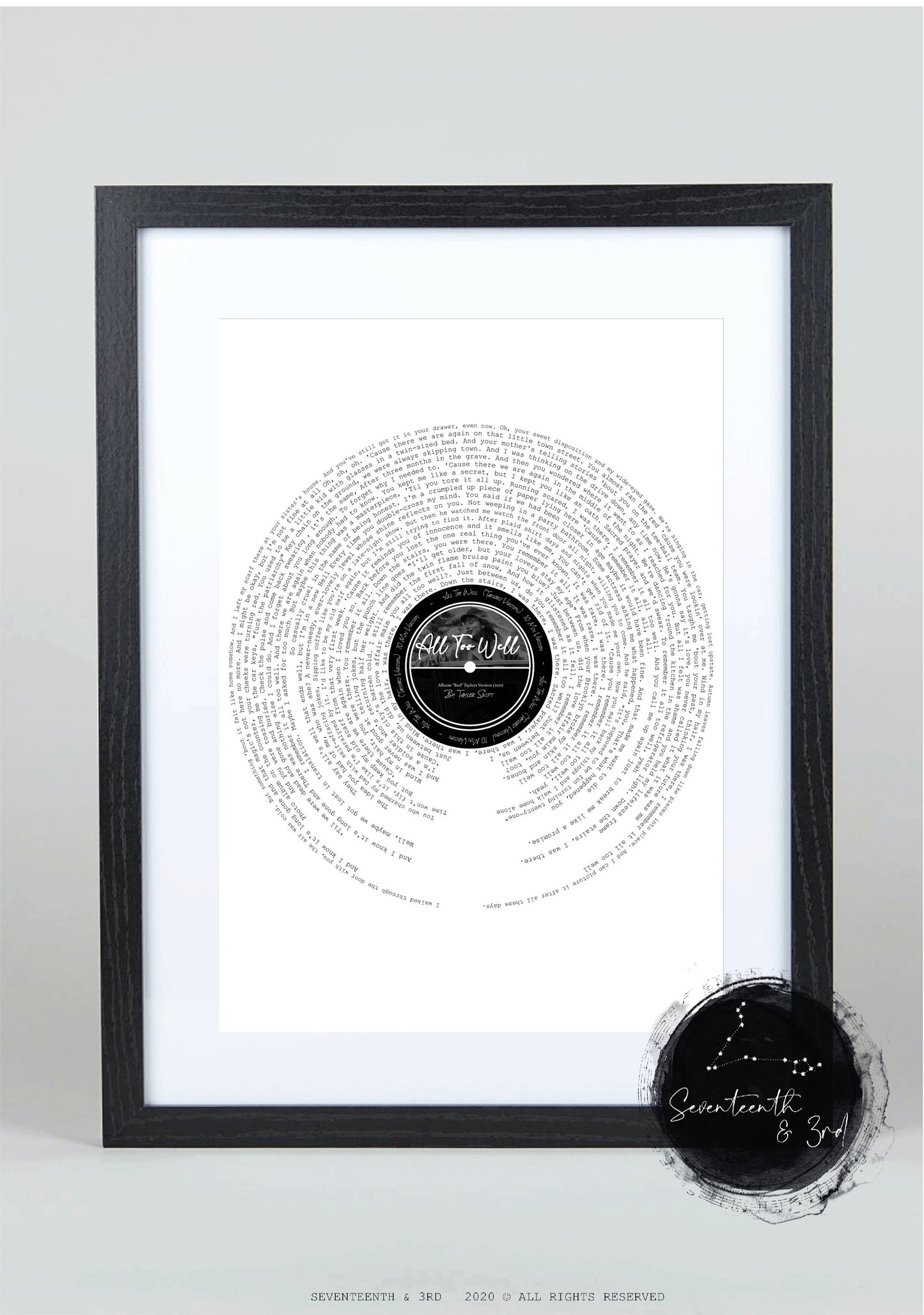 All Too Well Print (TV) 10 Min Version || Red Album ||  Lyrics Print || Vinyl Inspiration