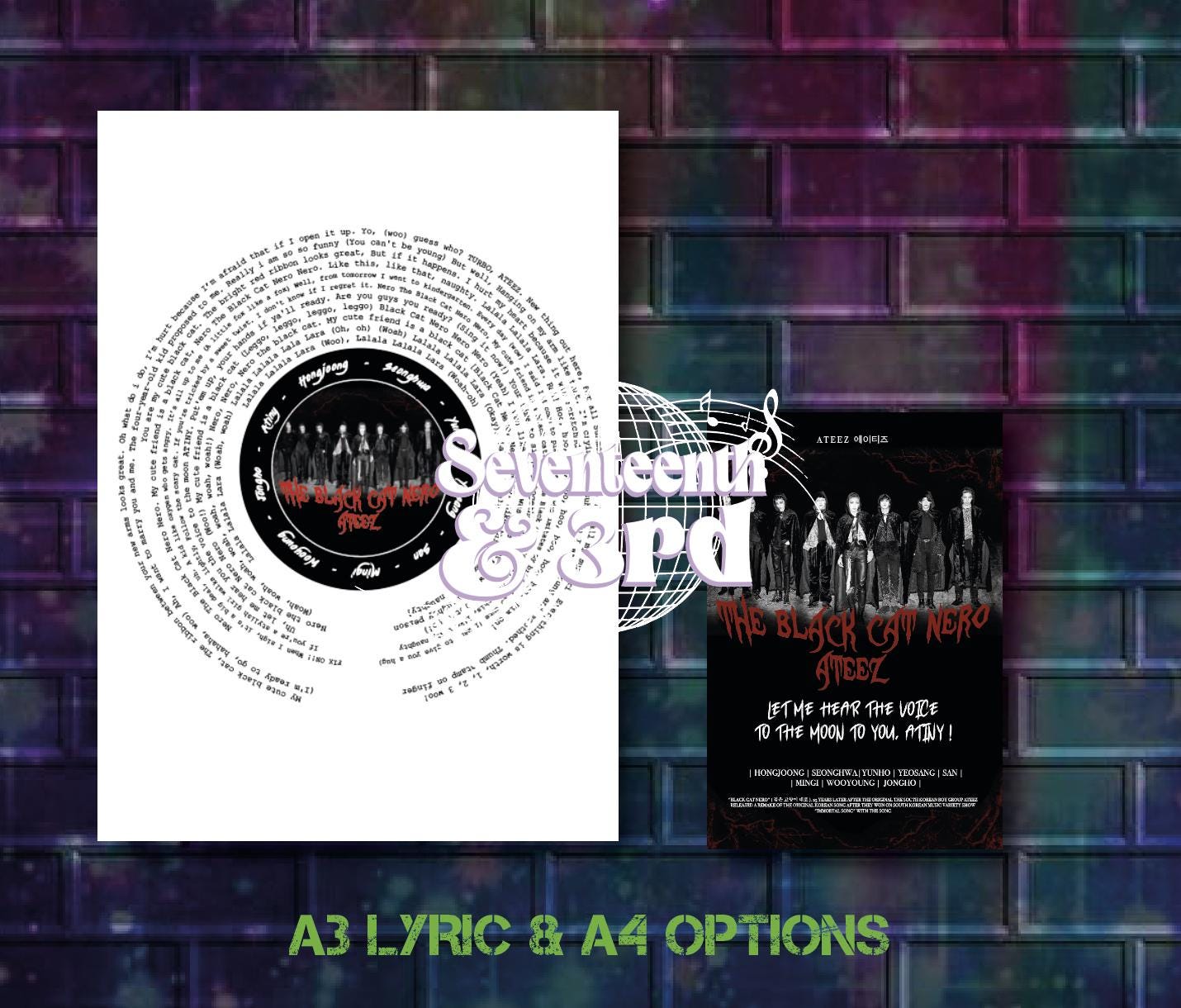 Ateez "Black Cat Nero" Song Ateez Lyric Print and Poster | Kpop Halloween