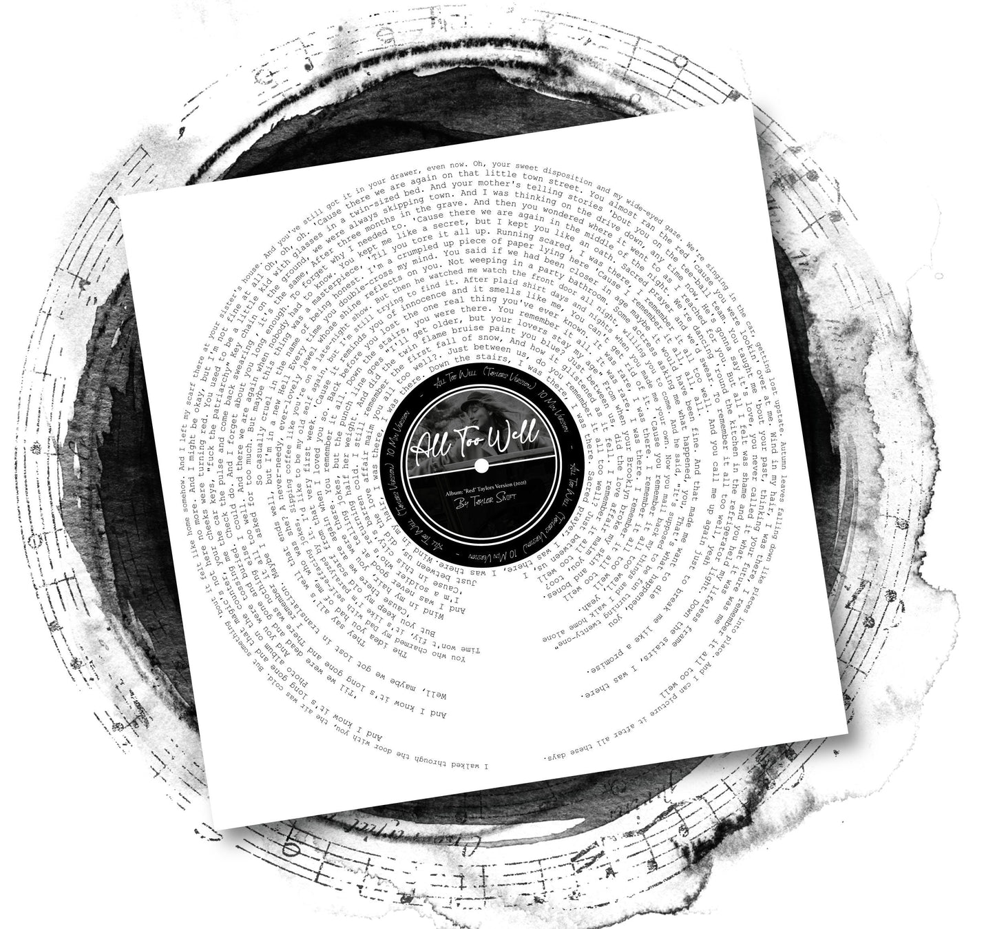 All Too Well Print (TV) 10 Min Version || Red Album ||  Lyrics Print || Vinyl Inspiration