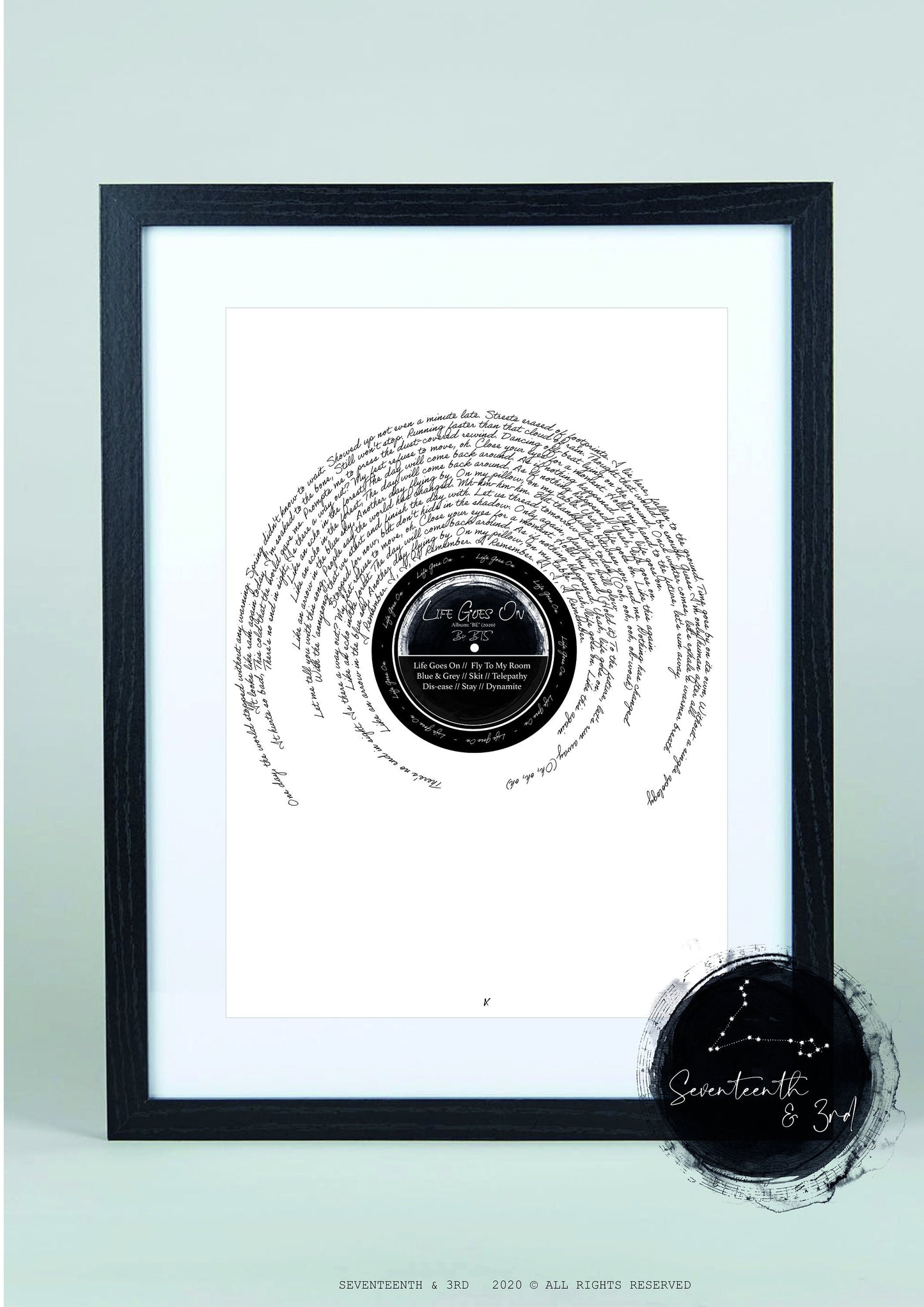 BTS 'Be' Life goes on' Song Lyric Print