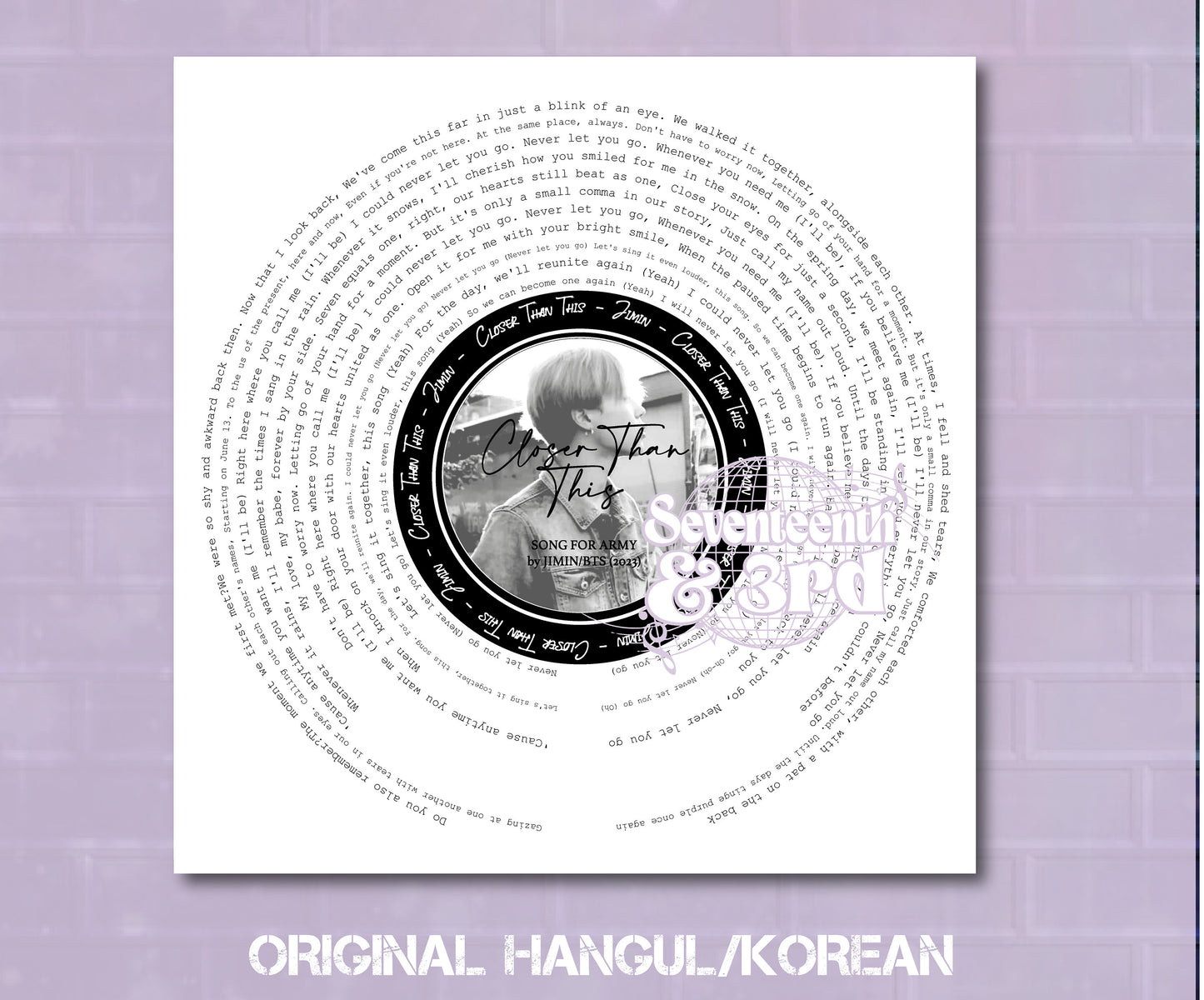 Jimin Song Print "Closer Than This" || JIMIN inspired print