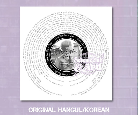 Jimin Song Print "Closer Than This" || JIMIN inspired print