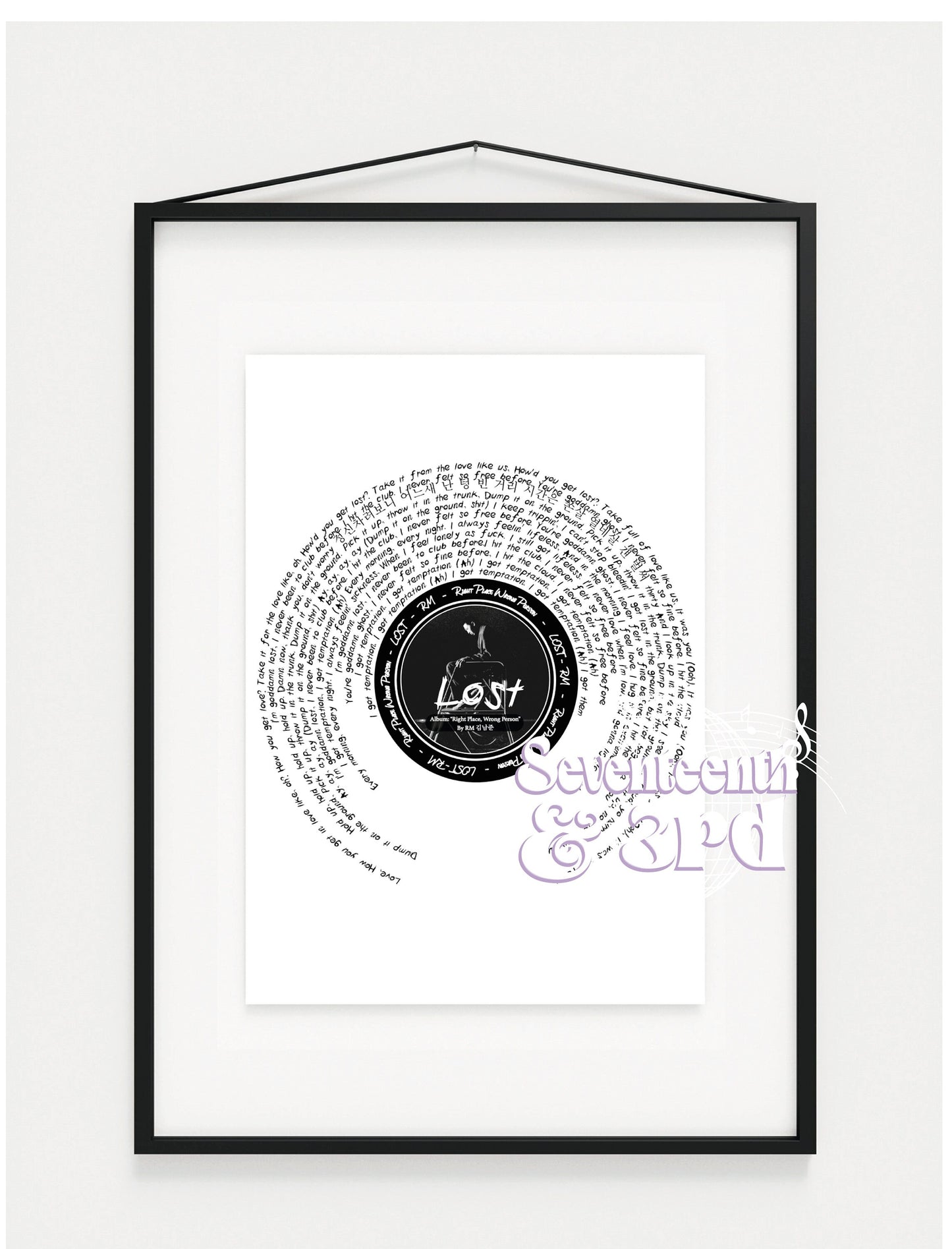 RM "Lost" Lyric Music Print "Right Place Wrong Person" Album