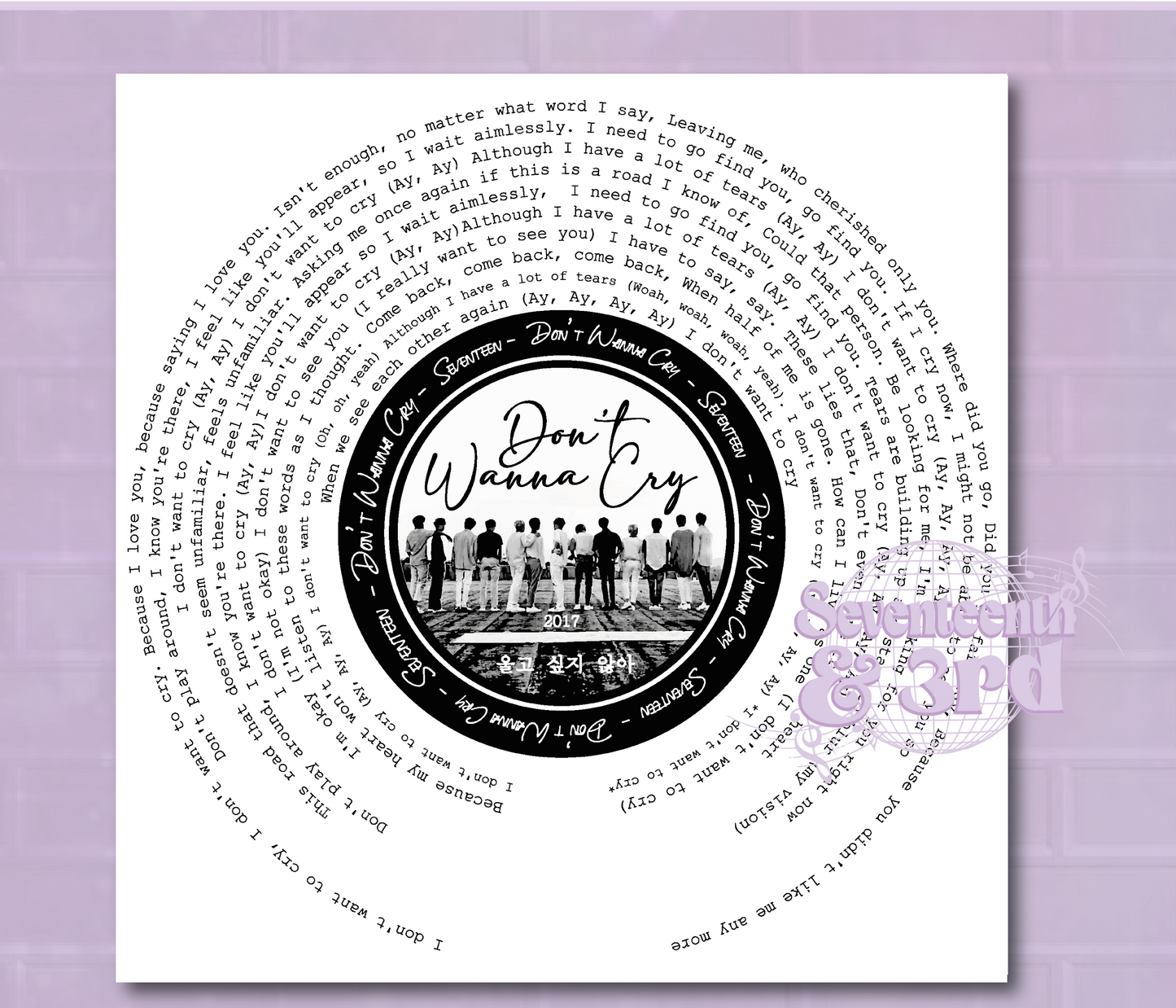 SVT  "Don't wanna cry" Lyric print