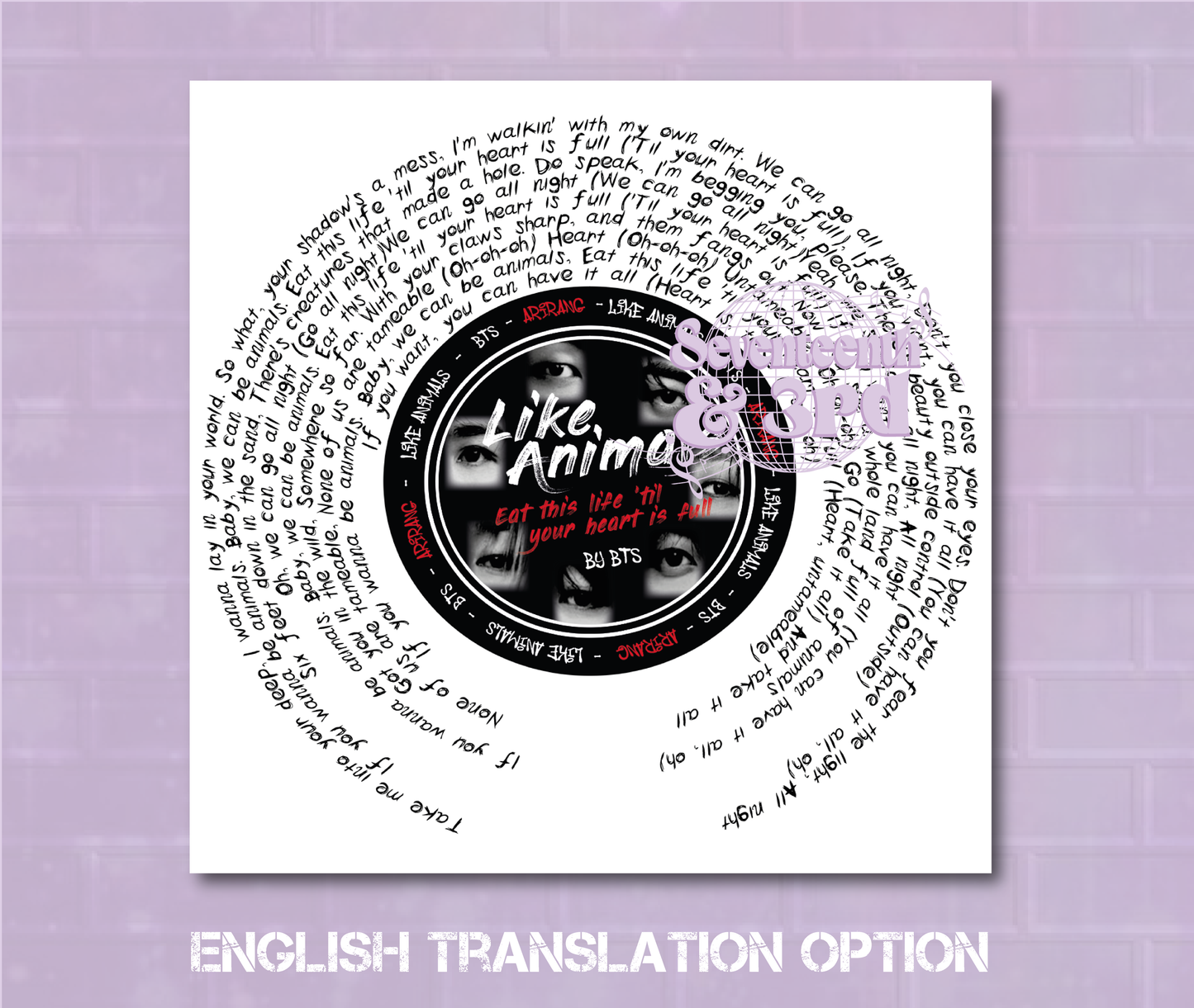 BTS "Like Animals" lyric inspired print