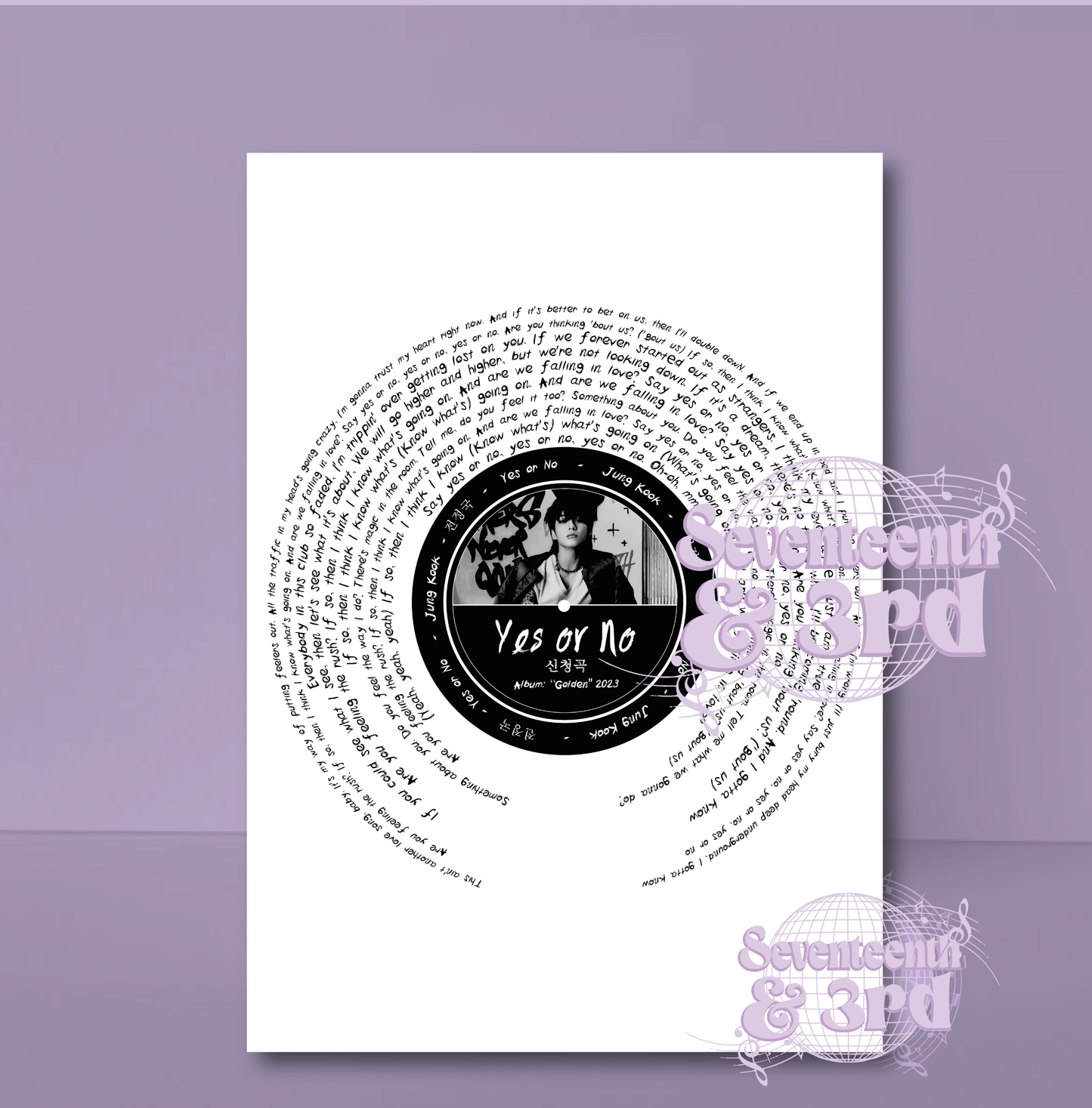 "YES or NO" By Jungkook of BTS inspired lyric art print