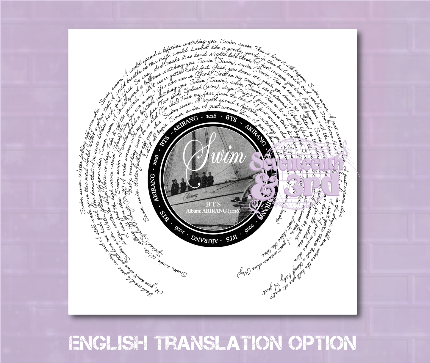 BTS "SWIM" inspired  lyric print