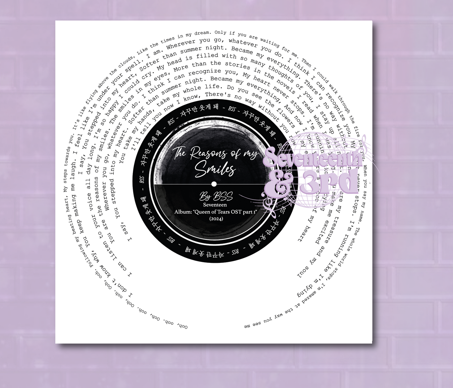 SVT  "The Reasons of my Smiles " Lyric print