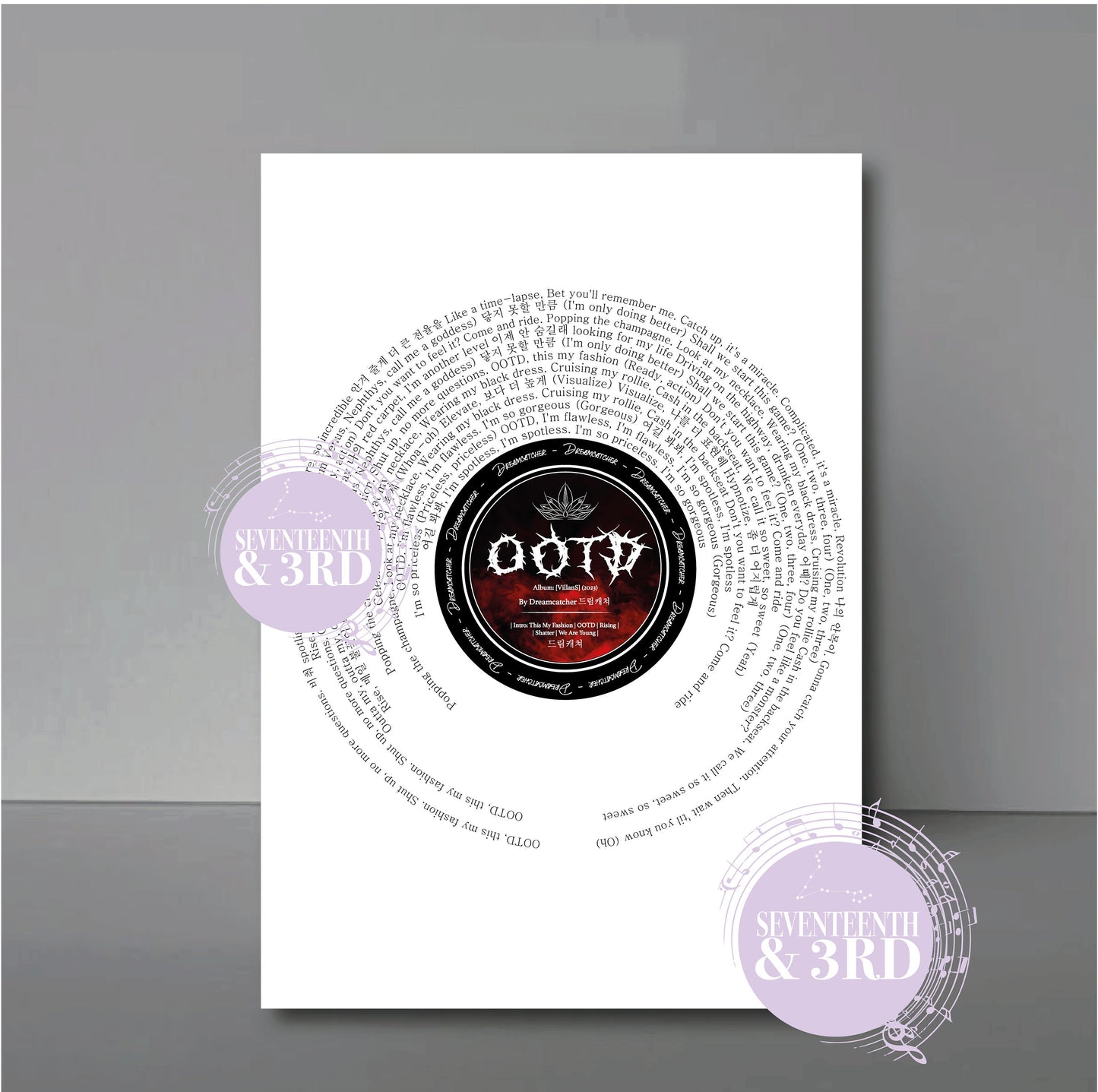 Dream catcher OOTD Lyric Wall Print 드림캐쳐 | Kpop Lyric | VillainS Album |