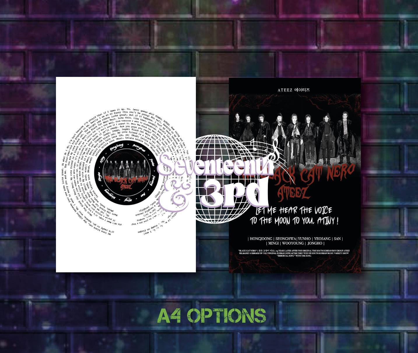 Ateez "Black Cat Nero" Song Ateez Lyric Print and Poster | Kpop Halloween