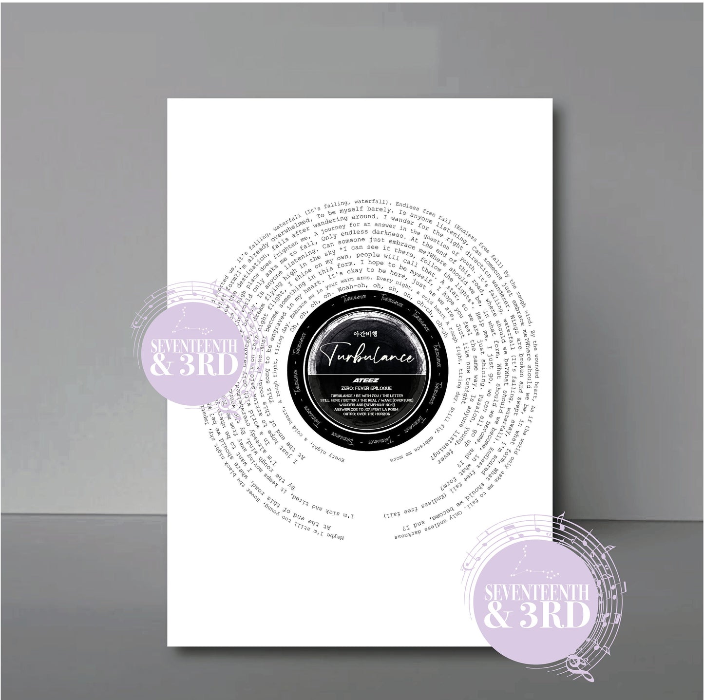 Ateez "TURBULENCE" full Lyric wall Print