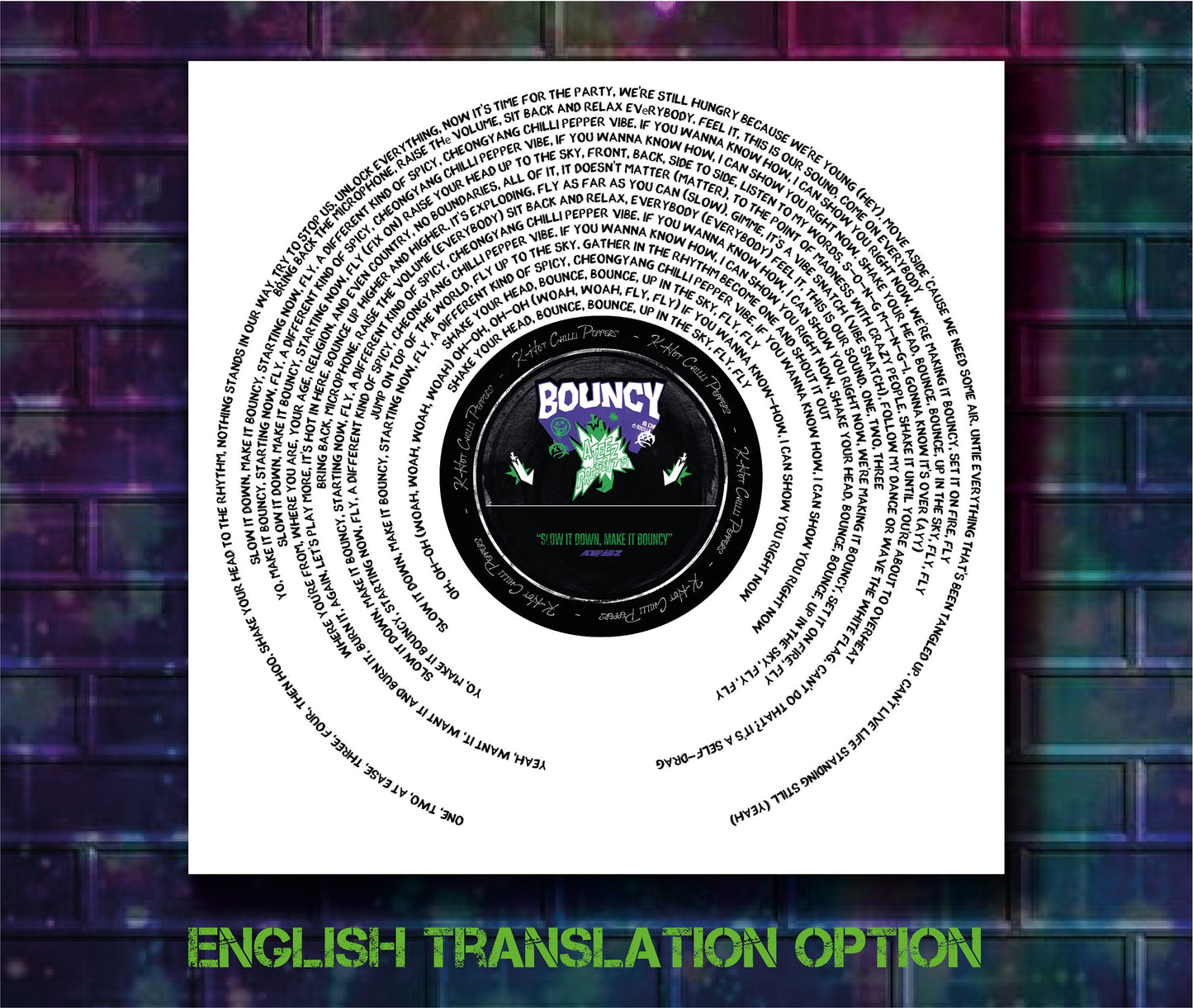 Ateez Print BOUNCY K-Hot Chilli Peppers Song Lyric Print
