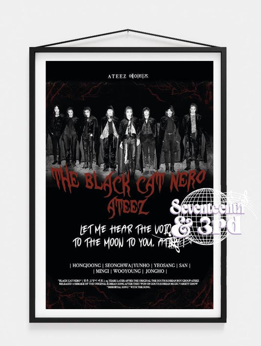 Ateez "Black Cat Nero" Song Ateez Lyric Print and Poster | Kpop Halloween