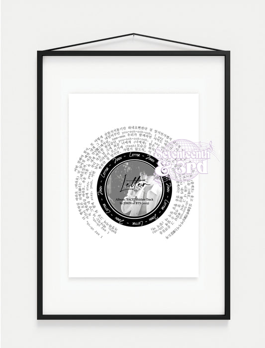 Jimin Song Print "Letter" || JIMIN inspired Print from BTS to ARMY