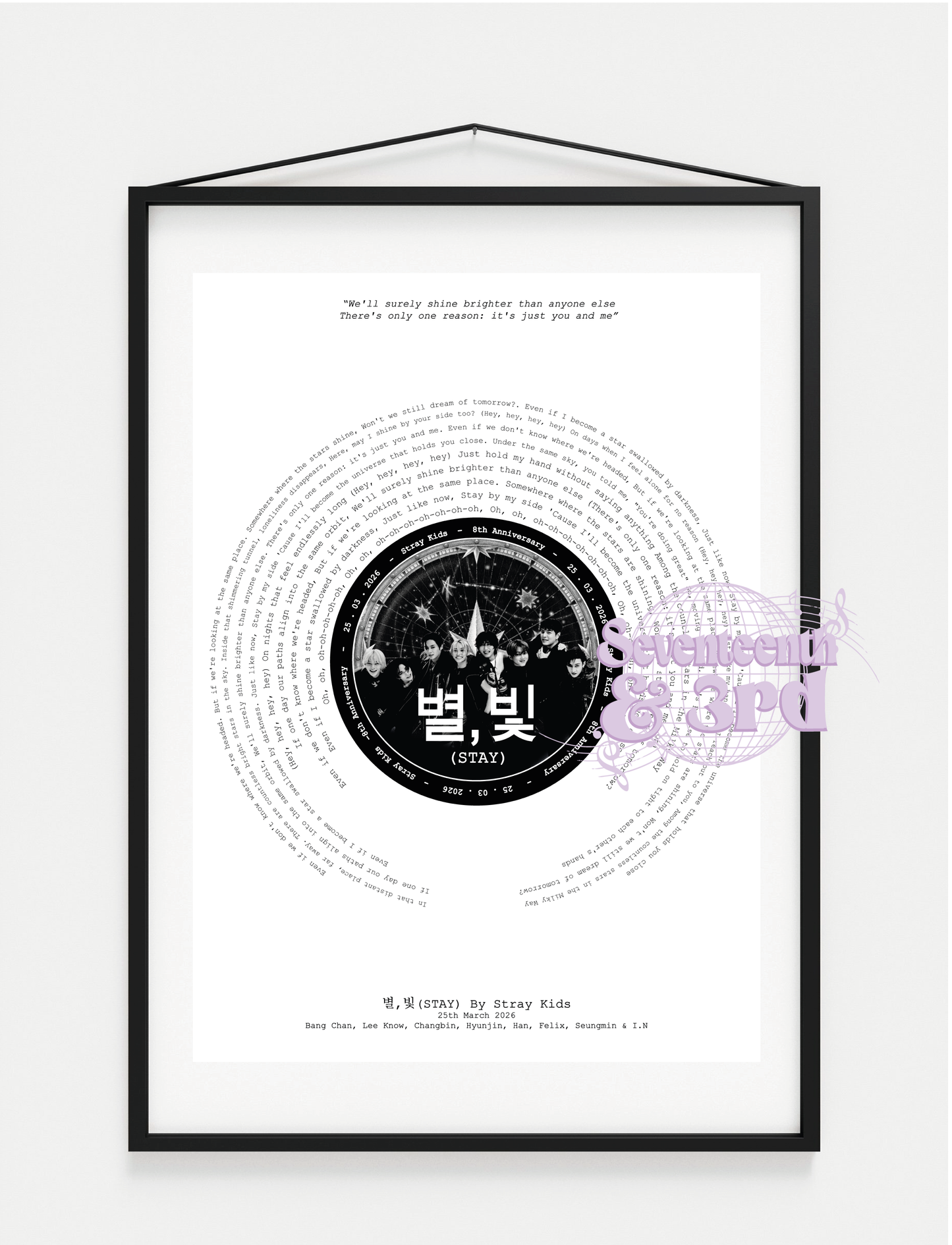 SKZ 8th Anniversary "STAY" Lyric inspired print