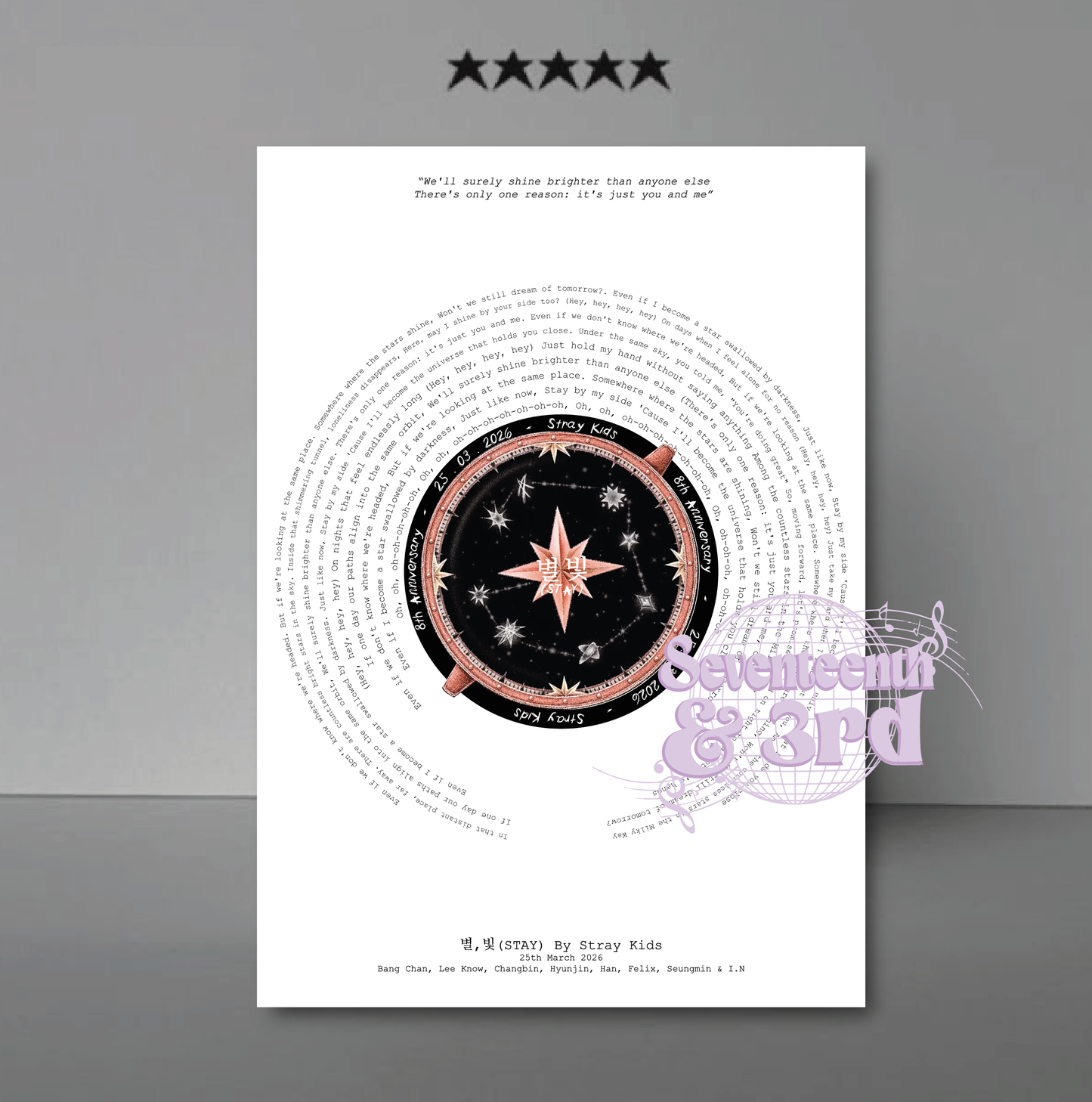 SKZ 8th Anniversary "STAY" Lyric inspired print