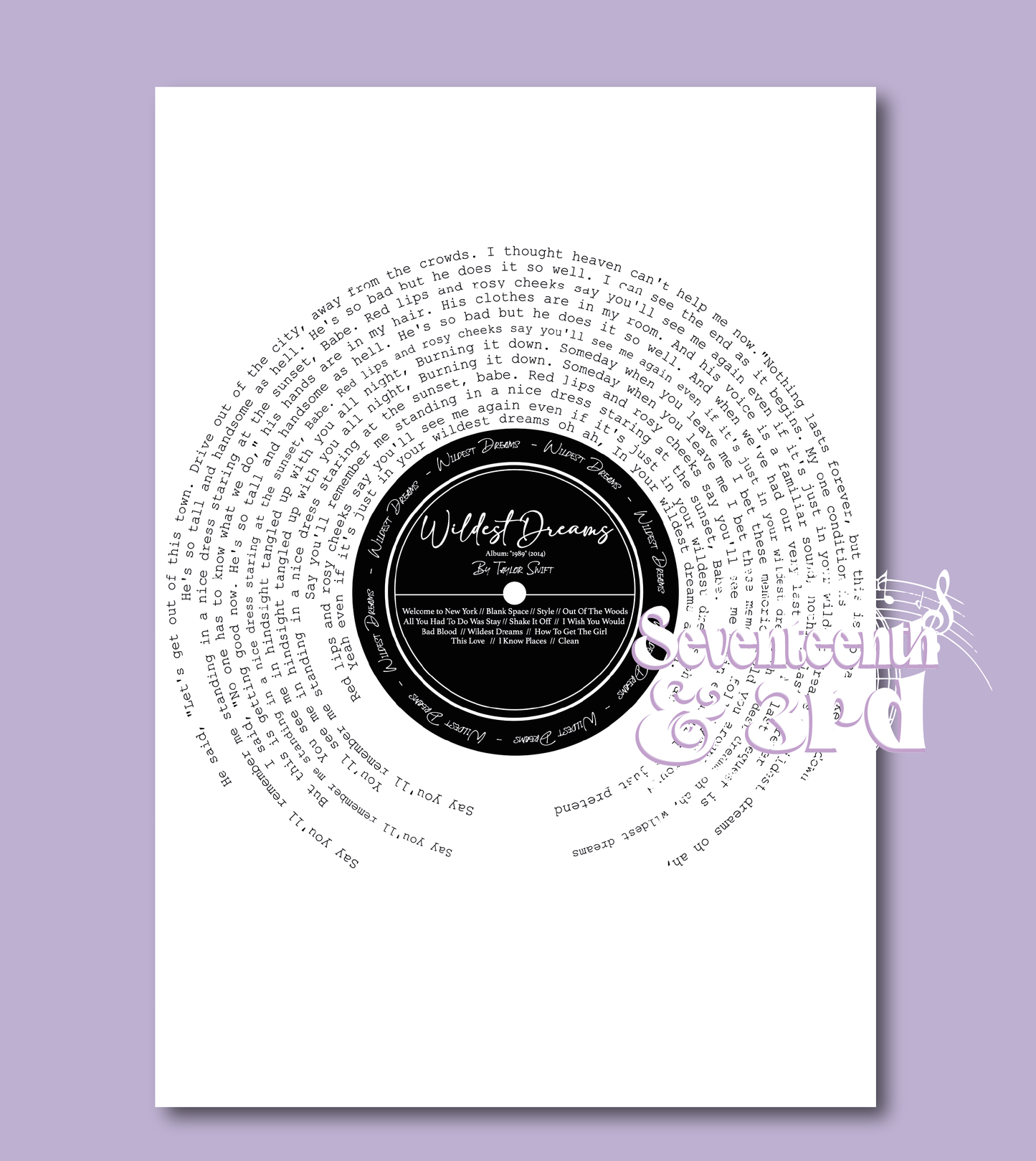 Wildest Dreams Print (TV)  Music Poster || A3 scale